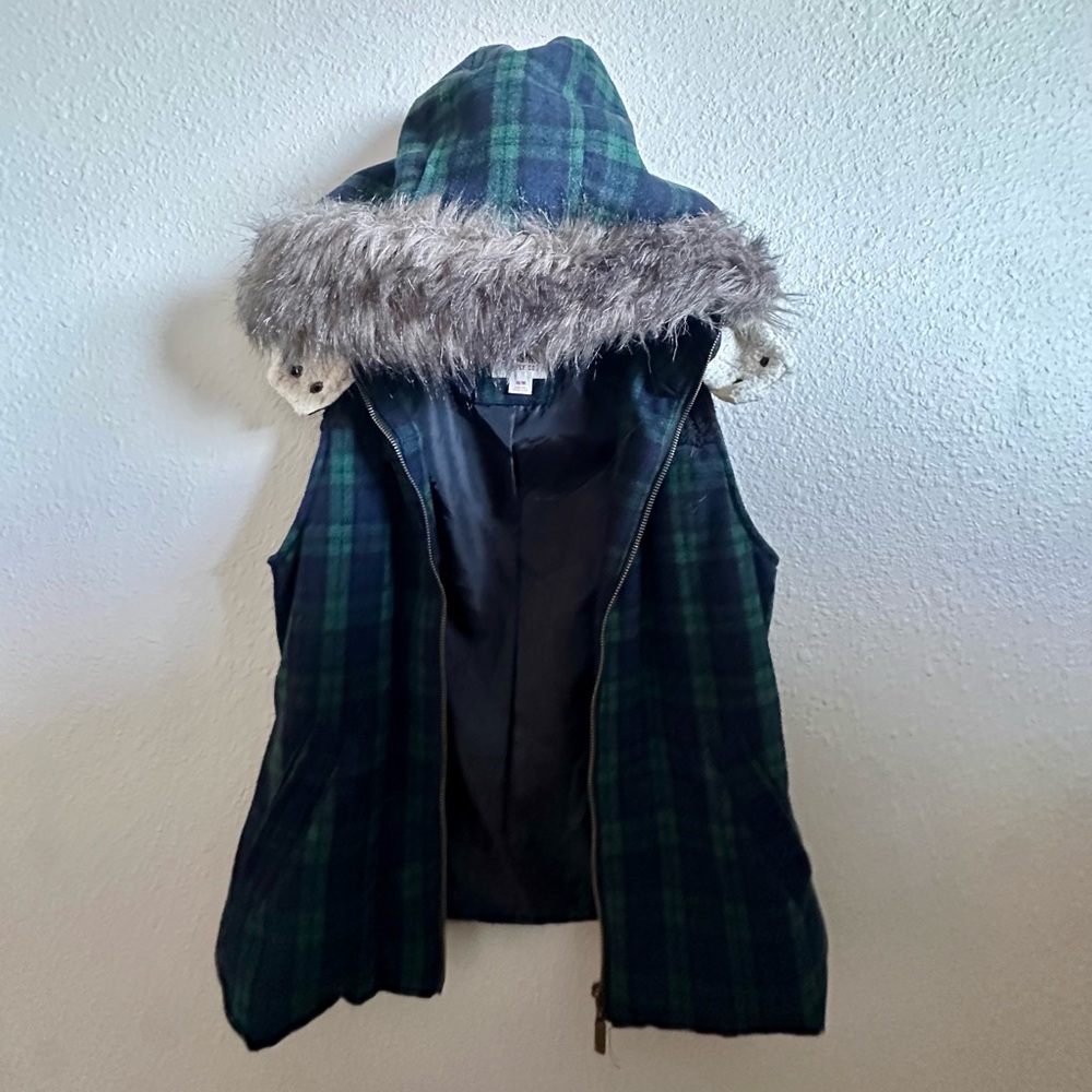 Mossimo Supply Co. Green Plaid Hooded Vest